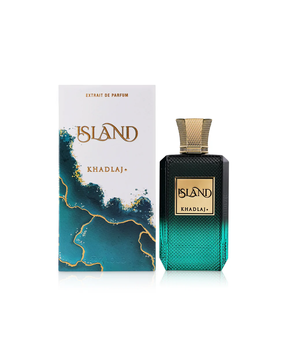 khadlaj-island-perfume-bottle-beside-box-against-white-background Island de Khadlaj - Imagen 1