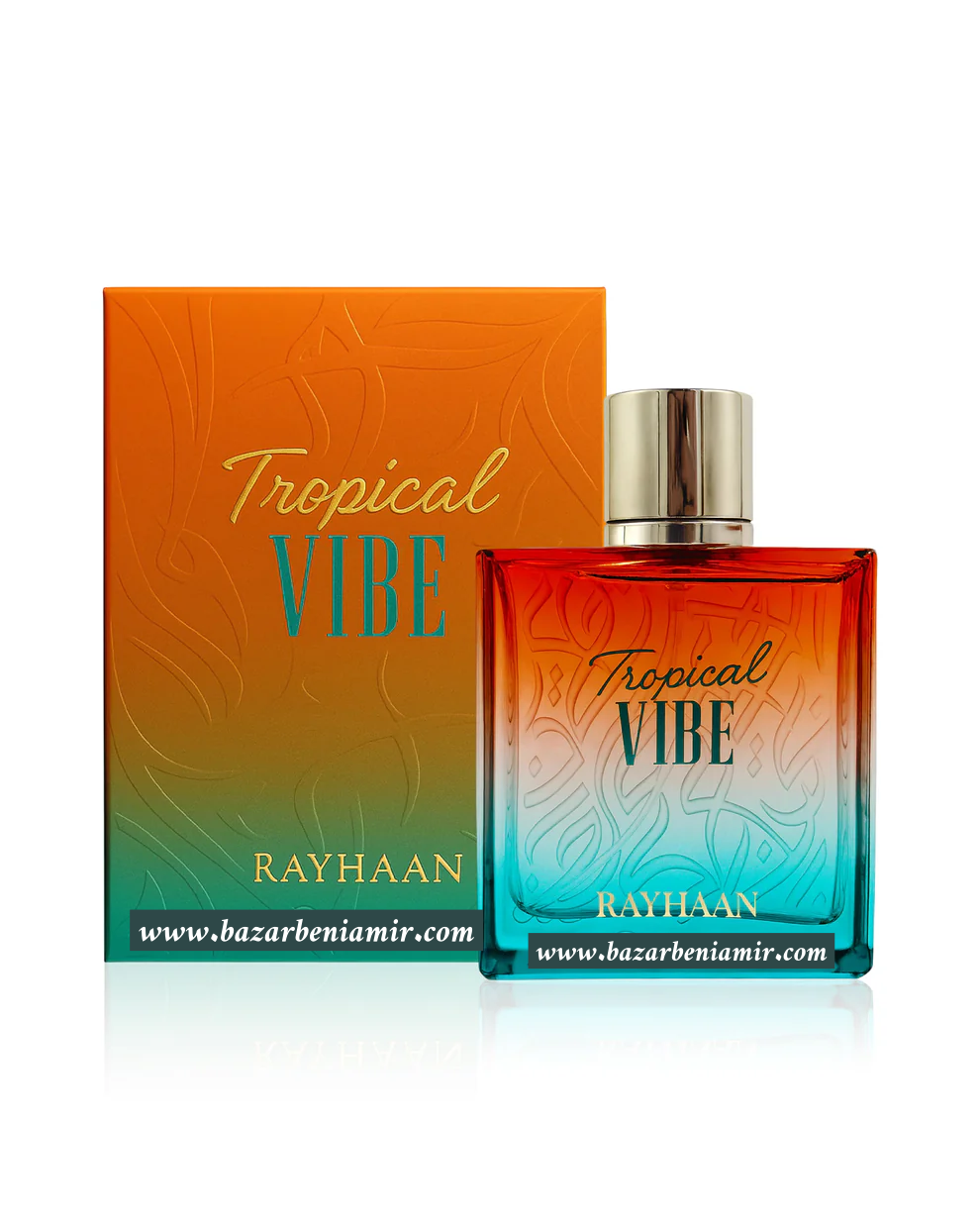 rayhaan-tropical-vibe-perfume-bottle-beside-box-against-white-background Tropical Vibe de Rayhaan - Imagen 1